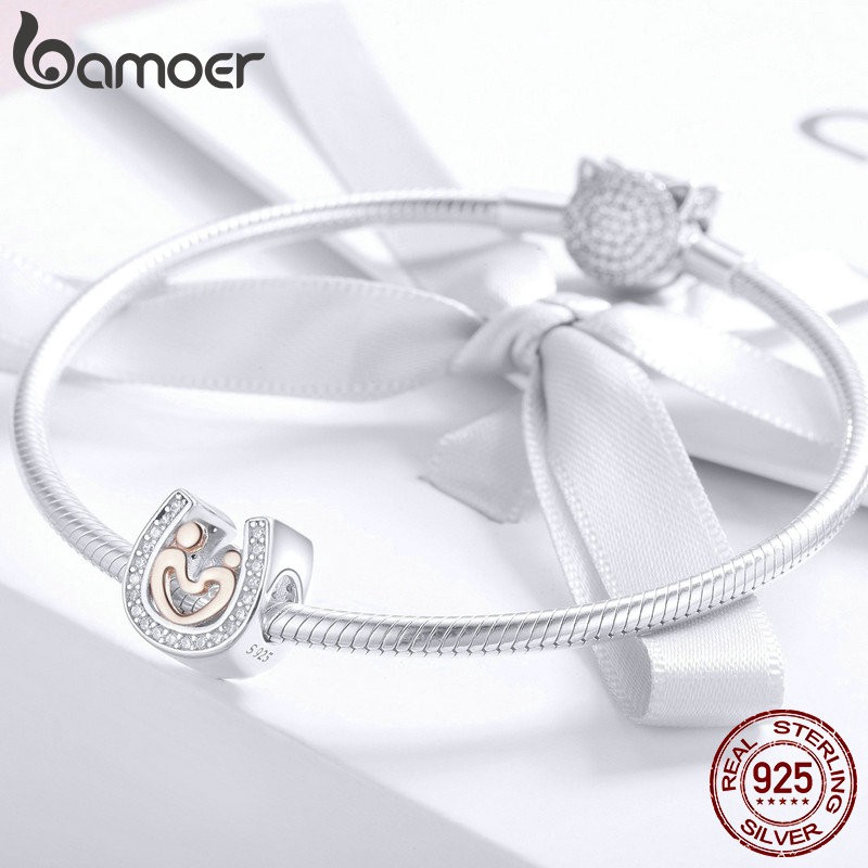 Hạt Charm BAMOER Bạc Sterling 925 Hình Trái Tim Cách Điệu Độc Đáo Làm Đồ Trang Sức