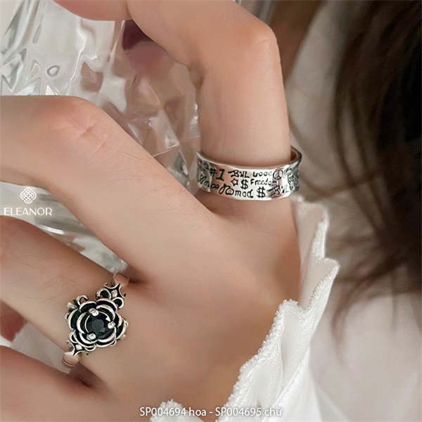 Nhẫn nữ bạc 925 Eleanor Accessories mặt hình hoa mặt chữ phụ kiện trang sức 4694