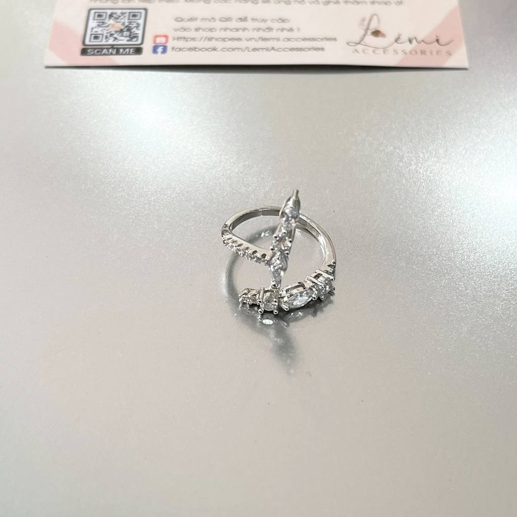 Nhẫn nữ mạ bạc S925 dáng Chữ Thập đính đá nhân tạo không phai màu trẻ trung thời trang Hàn Quốc, Lemi accessories