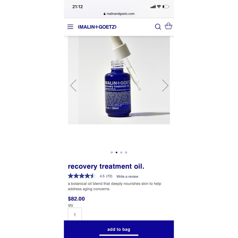 Dầu dưỡng phục hồi da cao cấp Malin+Goetz recovery treatment oil fullsize 30ml (Bill Mỹ, web $82)