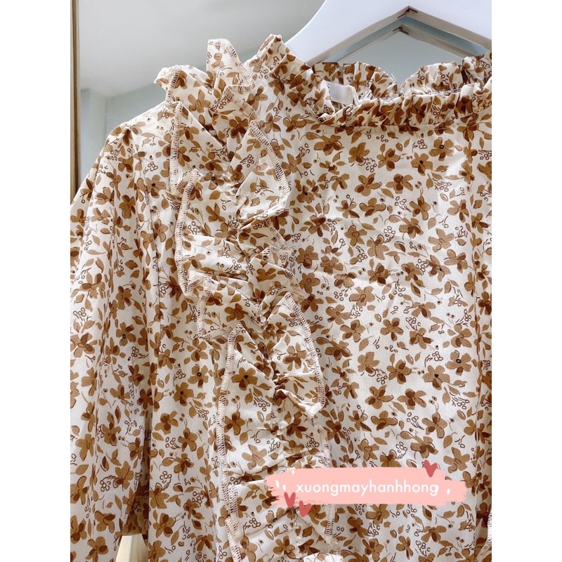 Váy hoa Ulzzang Quảng Châu viền bèo nâu cực xinh