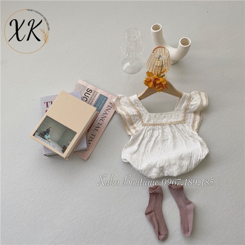 Bodysuit Cộc Tay Cánh Tiên Hoạ Tiết Hoa Bé Gái 0-2 Tuổi Xuka Boutique Set Quần Áo Sơ Sinh 2022 Quảng Châu