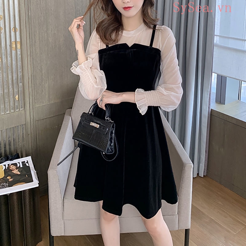 Đầm Chữ A Dài Tay Thắt Nơ Eo Vải Chiffon