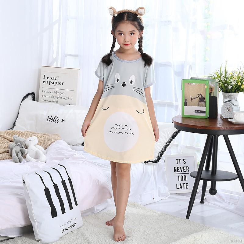 Đầm Ngủ Pijama Ngắn Tay Họa Tiết Hoạt Hình Cho Bé Gái Từ 2-10 Tuổi