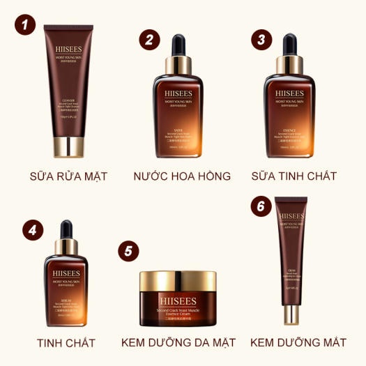 Bộ Dưỡng Trắng Da HIISEES Chính hãng Dưỡng Trắng, Cấp Ẩm, Tái Tạo Da - 6 món, Hiệu quả sau 7 ngày