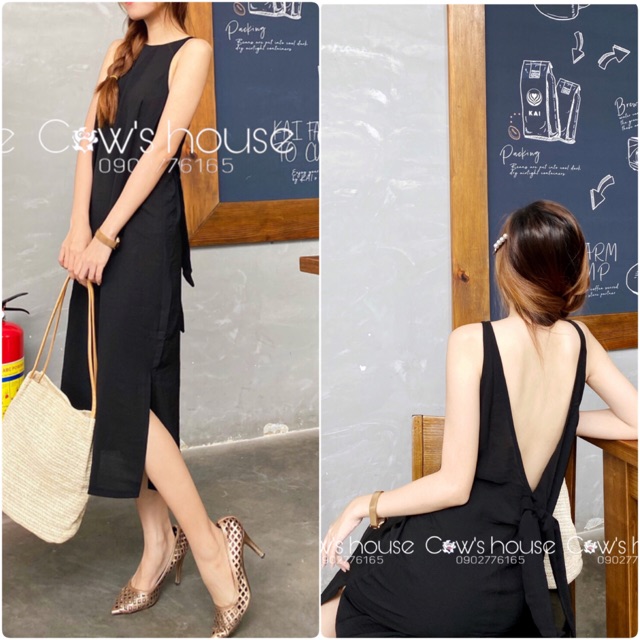 Đầm midi nơ lưng vàng / trắng / đen