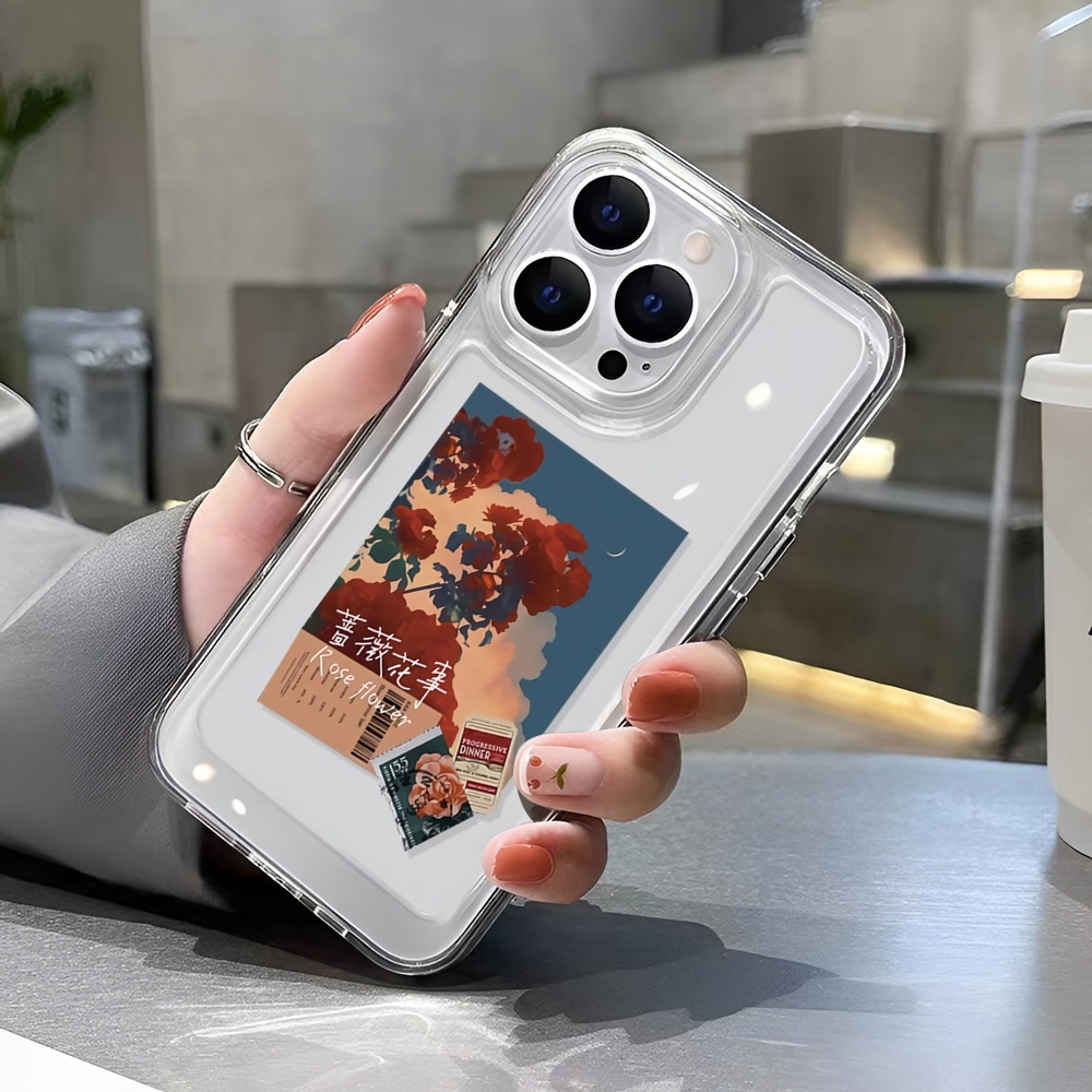 Ốp Điện Thoại Tpu Trong Suốt In Hình Hoa Hồng Cổ Điển Cho iphone 14ProMax 14Plus 13 11 12 7Plus X XR XS Max 8 7
