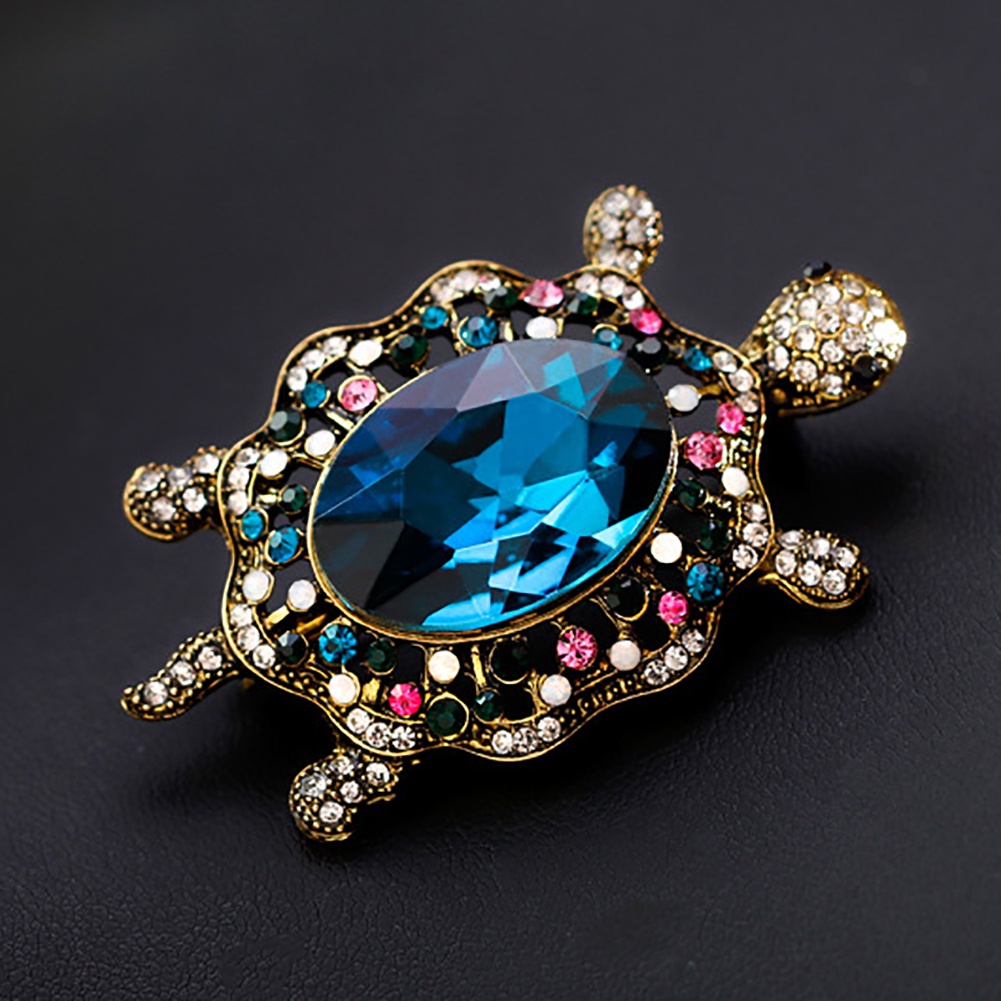 YOML✔Fashion Enamel Cartoon Turtle Rhinestones Faux Gem Inlaid Brooch Pin Jewelry