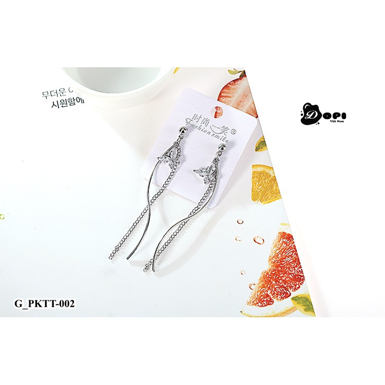 Bông tai hoa tai tráng bạc form dài nữ tính