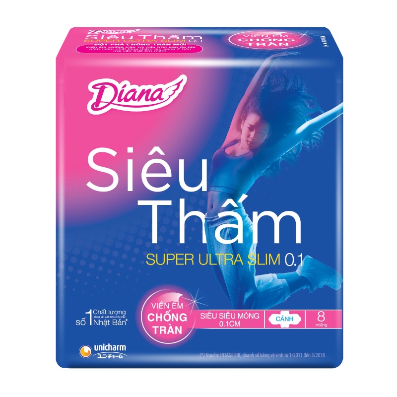 Băng Vệ Sinh Siêu Thấm Siêu Siêu Mỏng Diana Super Ultra Slim 0.1 (8 miếng/23cm)