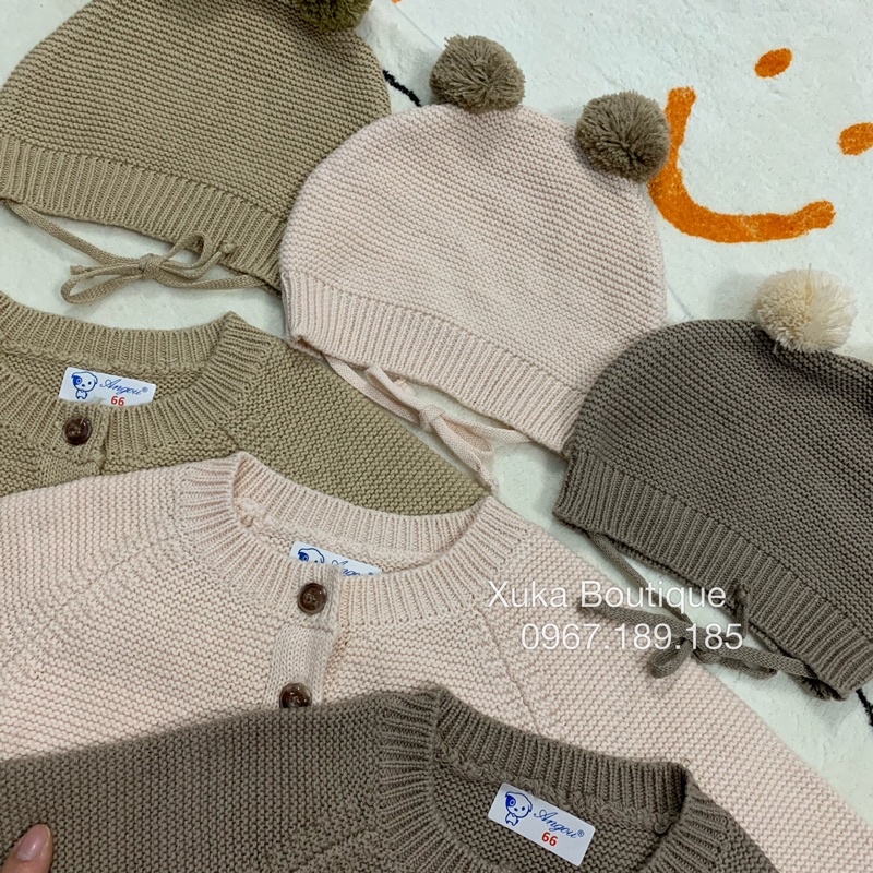 Bodysuit Len Dài Tay Kèm Mũ Cho Bé , Body Len Cho Bé Trai Bé Gái Angou Từ 5 Đến 18Kg