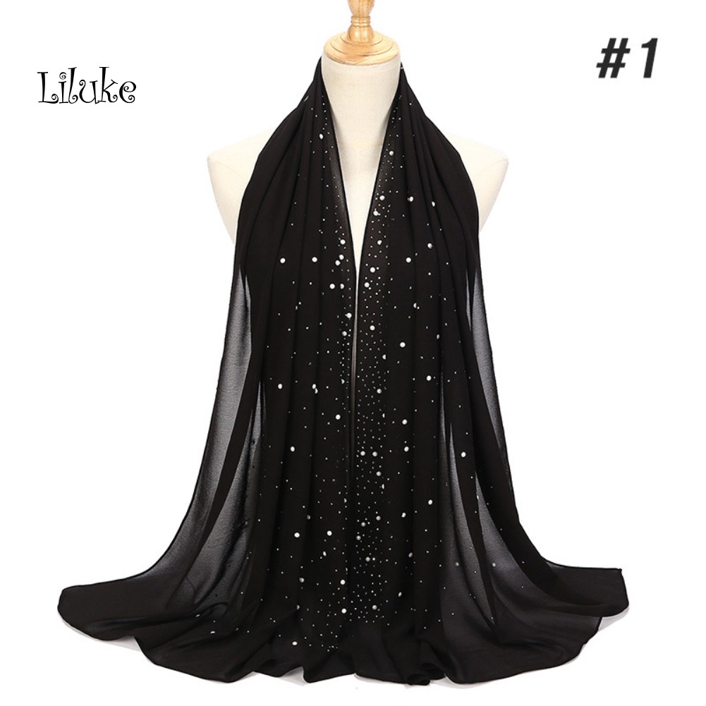 Khăn trùm đầu đính ngọc trai giả phong cách Hồi Giáo cho nữ