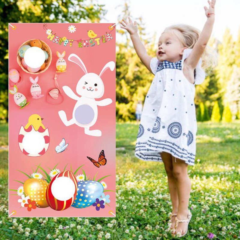 Easter Day Game with 2 Bean Bag Funny Cute Rabbit Sandbag Game Easter Flag Pitch Outdoor Indoor Party Game 1