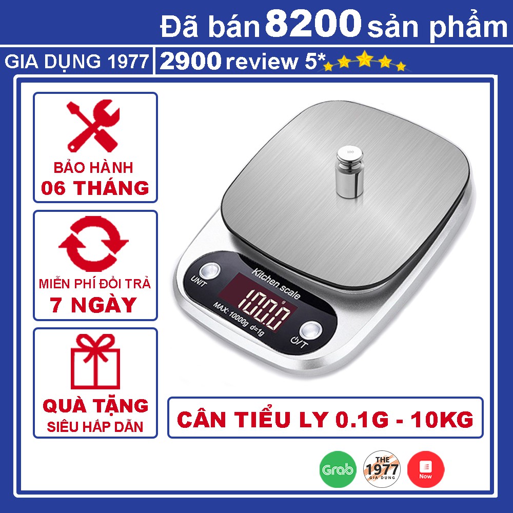 Cân tiểu ly điện tử nhà bếp mini định lượng 1g - 5kg, Cân tiểu ly làm bánh độ chính xác cao kèm 2 viên pin AAA