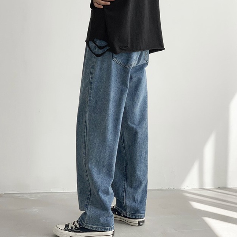 Quần jean ống rộng màu trơn thời trang mùa thu cho nam size S-3XL