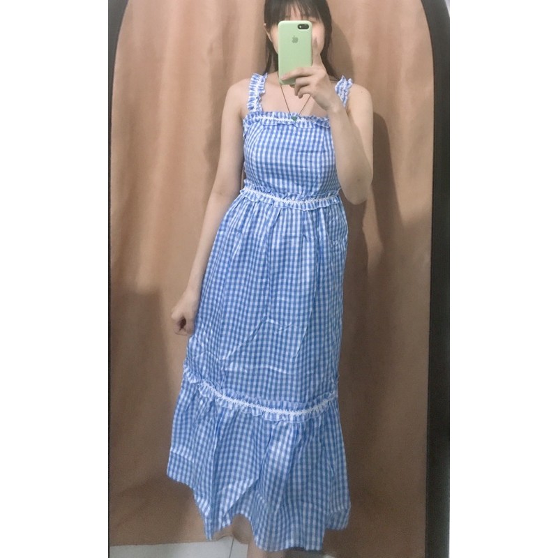 Váy 2 Dây Kẻ Sọc Đuôi Cá Chiết Eo Dáng Dài 👗 Phuongmin.Store 👗