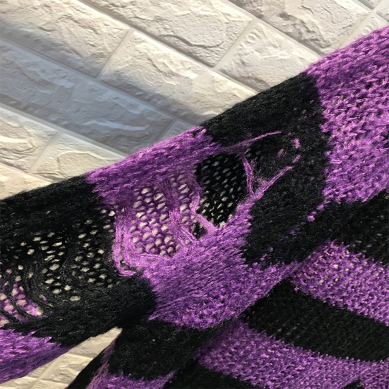 Áo sweater dệt kim cổ tròn tay dài họa tiết kẻ sọc phong cách Gothic punk Harajuku cho nữ