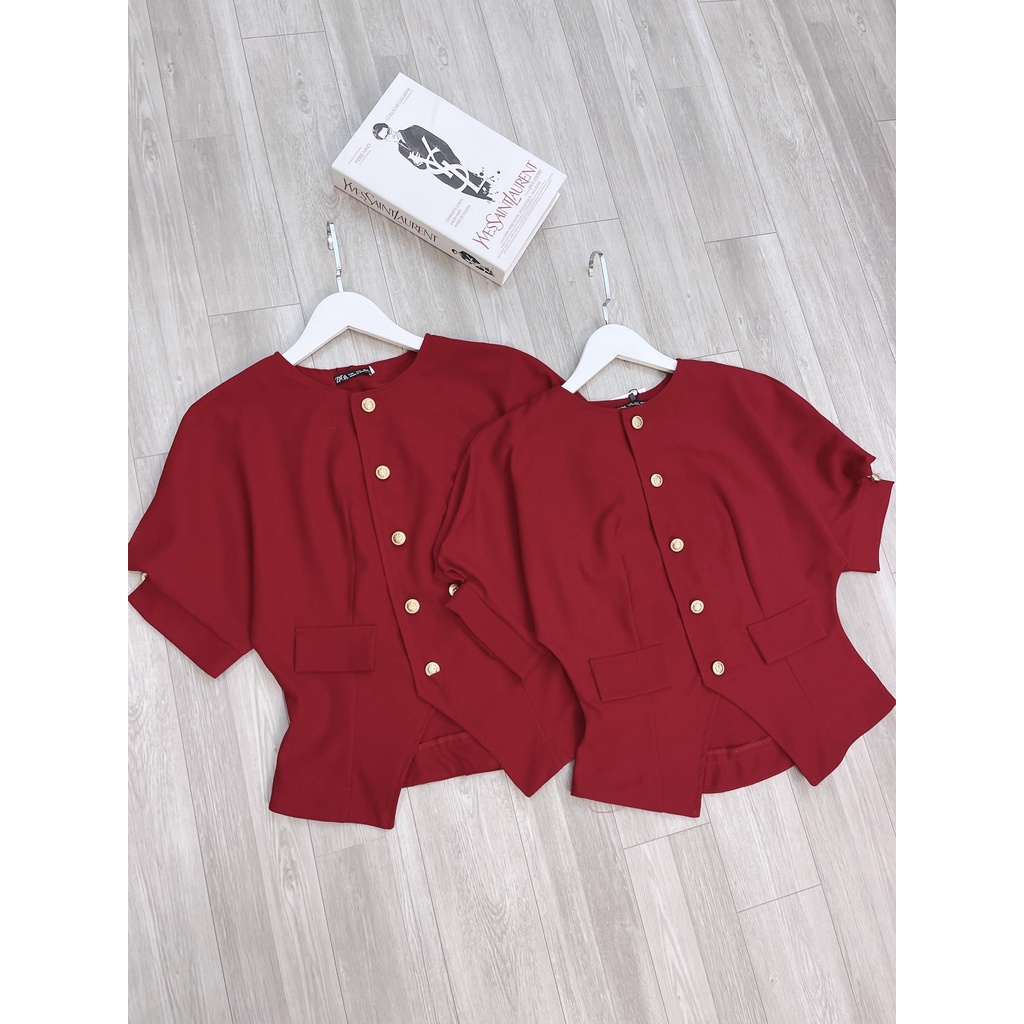 [Mã FAMARAL1 giảm 10K đơn 50K] ÁO ĐỎ CHÉO VẠT CÚC ĐỒNG TAY DƠI