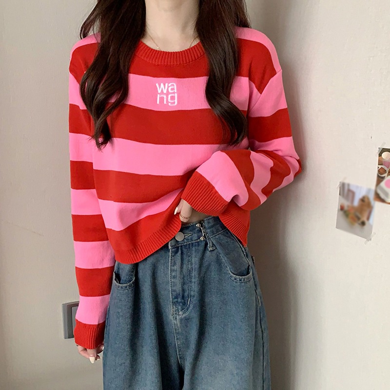 Áo thun dài tay dáng lửng họa tiết kẻ sọc ngang thời trang trẻ trung cho nữ