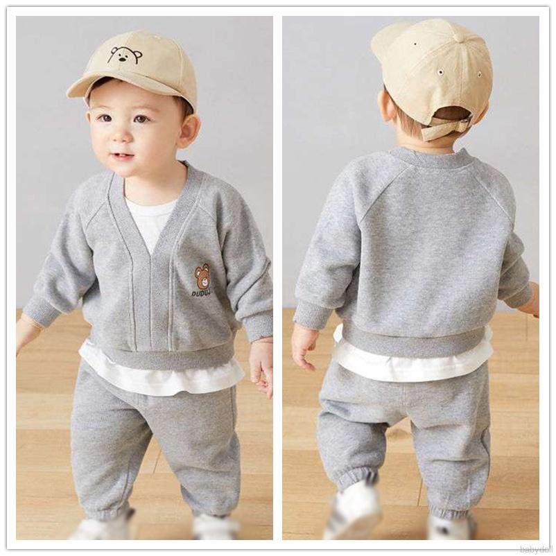 Bộ đồ thể thao 2 món gồm áo tay dài + quần họa tiết hoạt hình dành cho bé trai gái