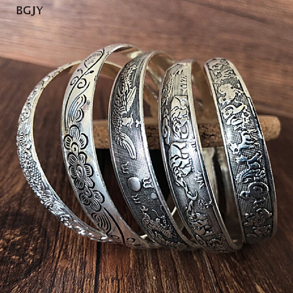 BGJY Retro Opening  Bracelet Jewelry Vintage Tibetan Silver Totem Carved Bangle Cuff NEW