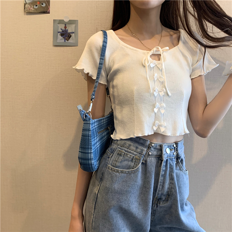 Áo Croptop Dệt Kim Cổ Vuông Màu Trơn Cho Nữ