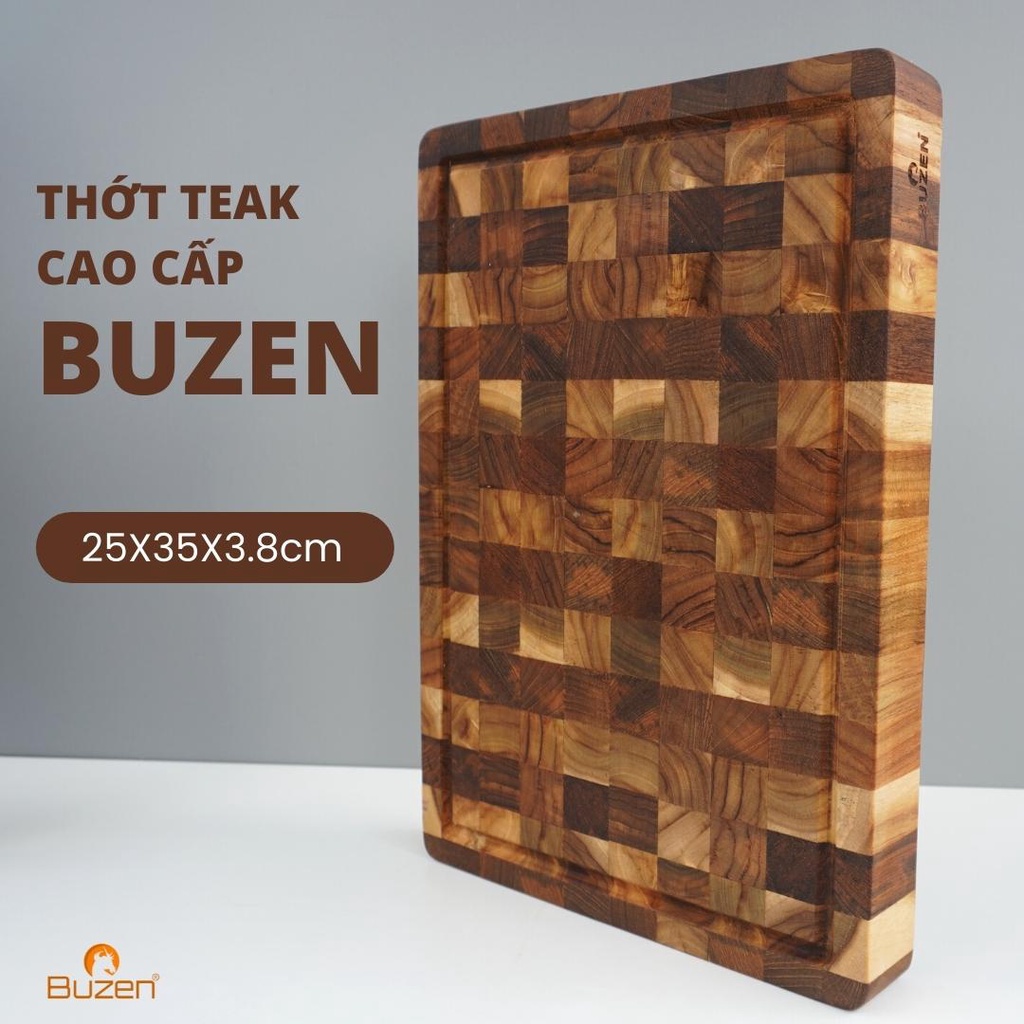 Thớt Gỗ Teak BUZEN Chữ Nhật Cỡ Trung 35x25x3.8cm - Thớt Gỗ Teak Cứng Không Sợ Mùn Không Mối Mọt Cong Vênh