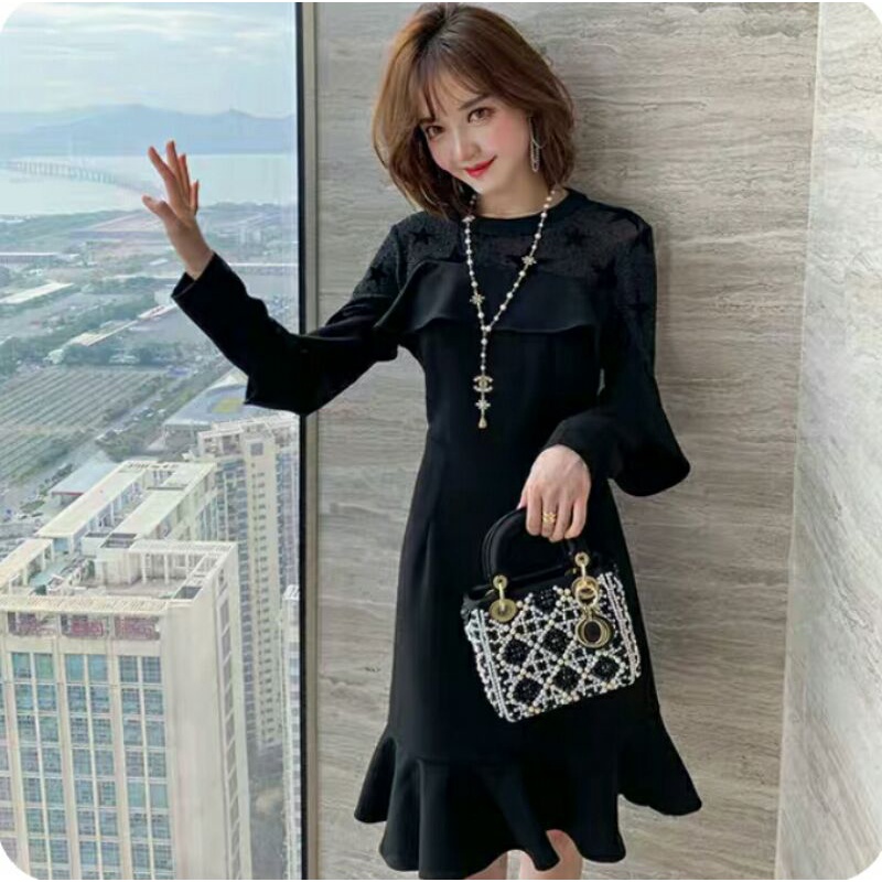 Đầm đen thu đông cách điệu sz M L
