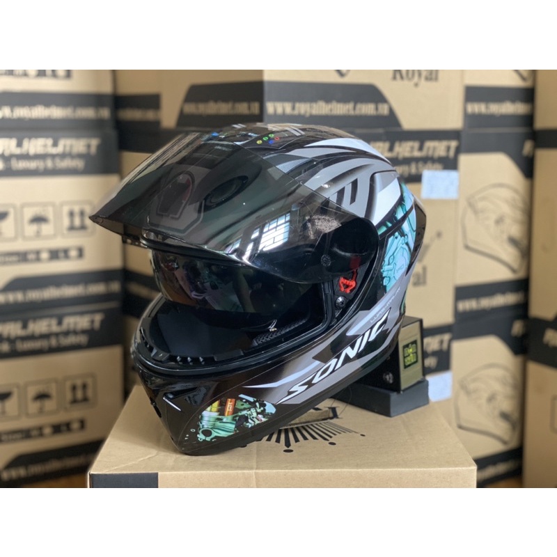 MŨ FULLFACE 2 KÍNH M266 ĐEN BÓNG LÊN TEM HÃNG XE XÁM BẠC CỰC ĐẸP, MUA 1 NÓN TẶNG 1 Quà, BH 12 tháng