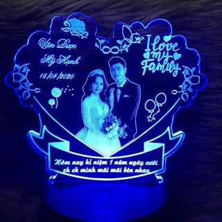 Đèn Ngủ Led 3D - Quà Tặng Cưới Ý Nghĩa | 16 Màu Khắc Ảnh Theo Yêu Cầu ~ Sinh nhật, Noel, 14/2, 8/3, 20/11 Tri ân Thầy Cô