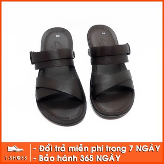 Dép da cao cấp Clarks quai chéo màu nâu