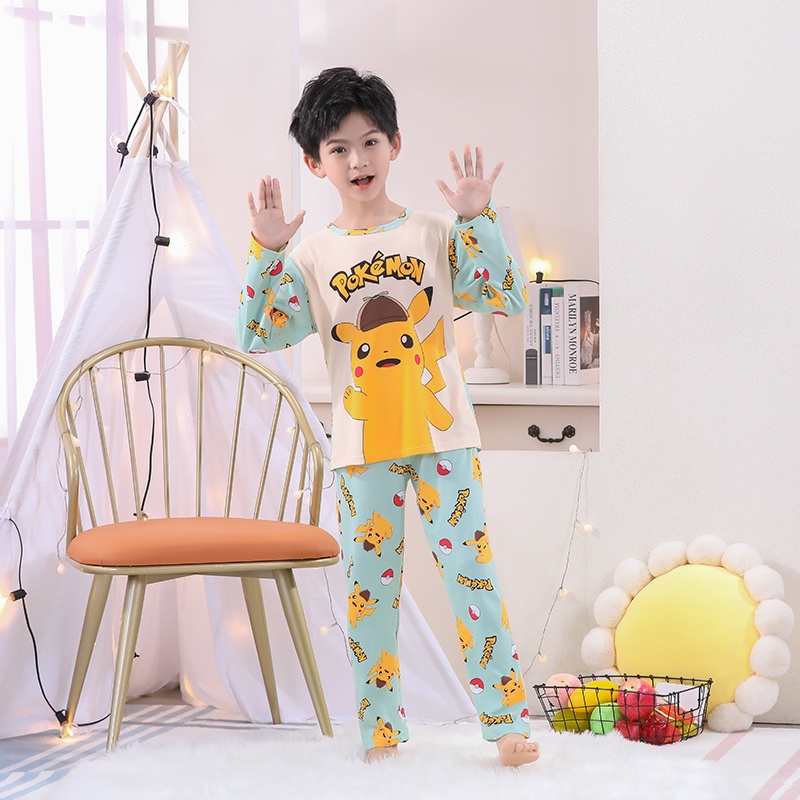 Đồ Ngủ Pajama Cổ Tròn Tay Dài In Họa Tiết Hoạt Hình Dễ Thương Cho Bé Gái