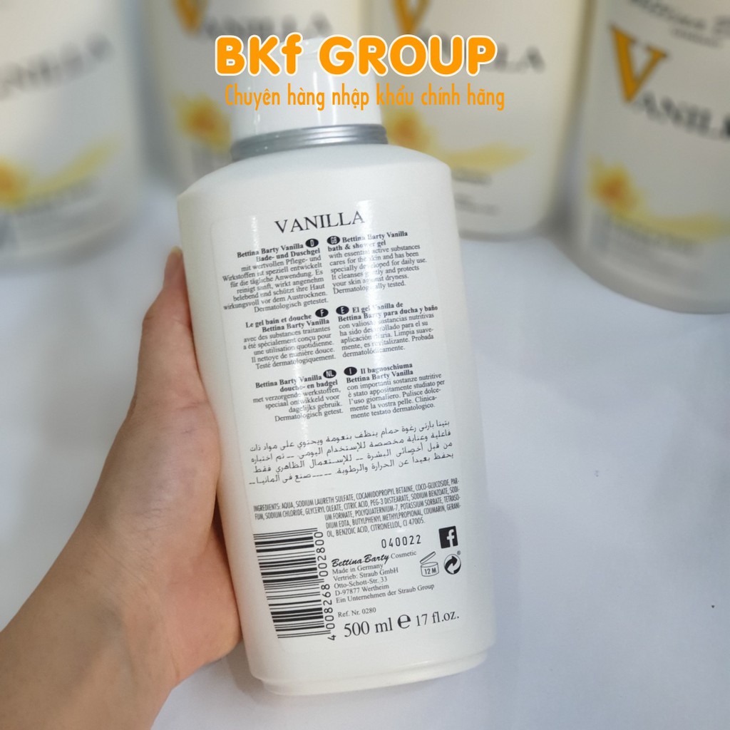 SỮA TẮM VANILLA BETTINA BARTY 500ml - HƯƠNG NƯỚC HOA THƠM NGỌT NGÀO VÀ DỊU NHẸ - CHÍNH HÃNG ĐỨC