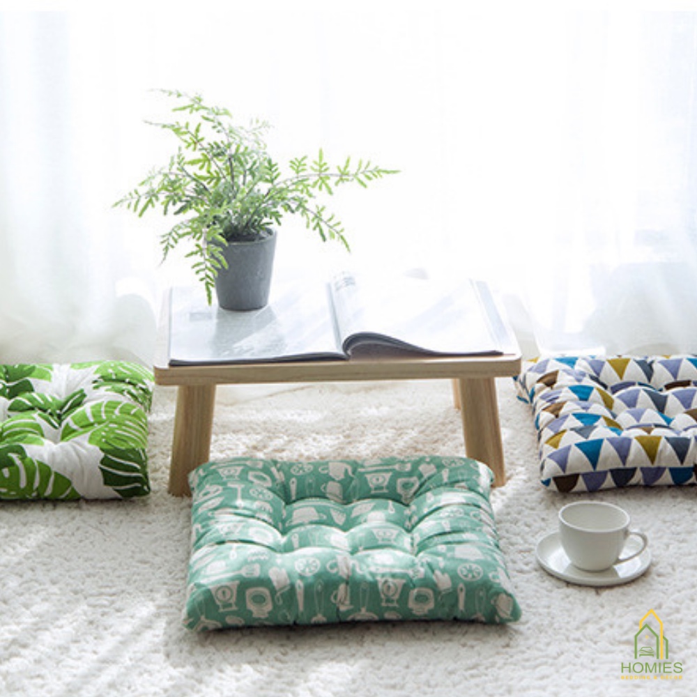 Đệm Ngồi Bệt HOMIES Kích Thước 40cm x 40cm - Vải Canvas Họa Tiết Phong Cách Hàn Quốc