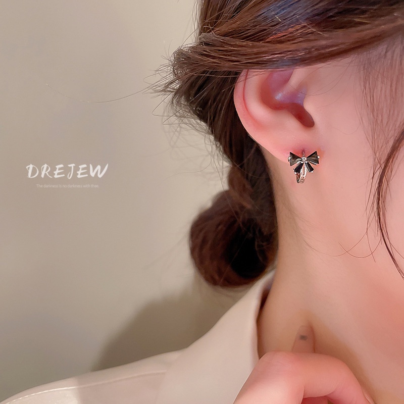 DREJEW Bông Tai Hình Nơ Đính Đá Zircon Thời Trang Dành Cho Nữ 2