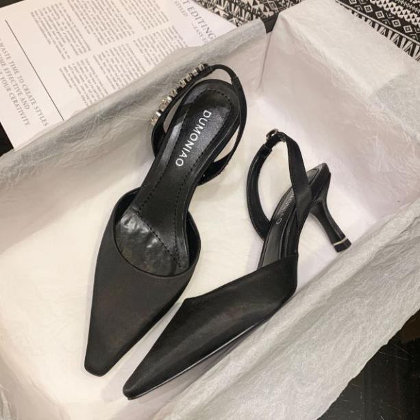 X²H(ẢNH THẬT) Giày Sandal 7p Hậu Khoá Đá Lụa Satin Fullbox Cao Cấp