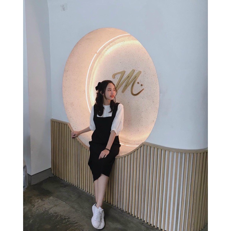 SET áo tay búp phồng + đầm yếm đen - 22.Lystore