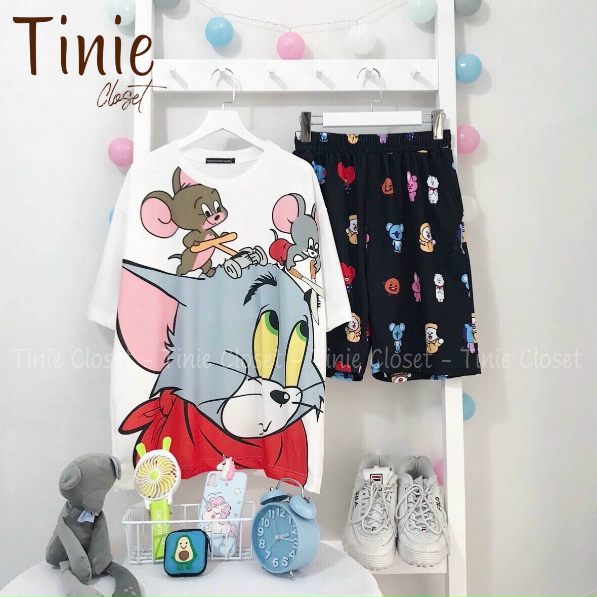 Set đồ bộ hoạt hình nam nữ form rộng Unisex Tom Tinie Closet, set bộ Áo thun+quần đùi Freesize