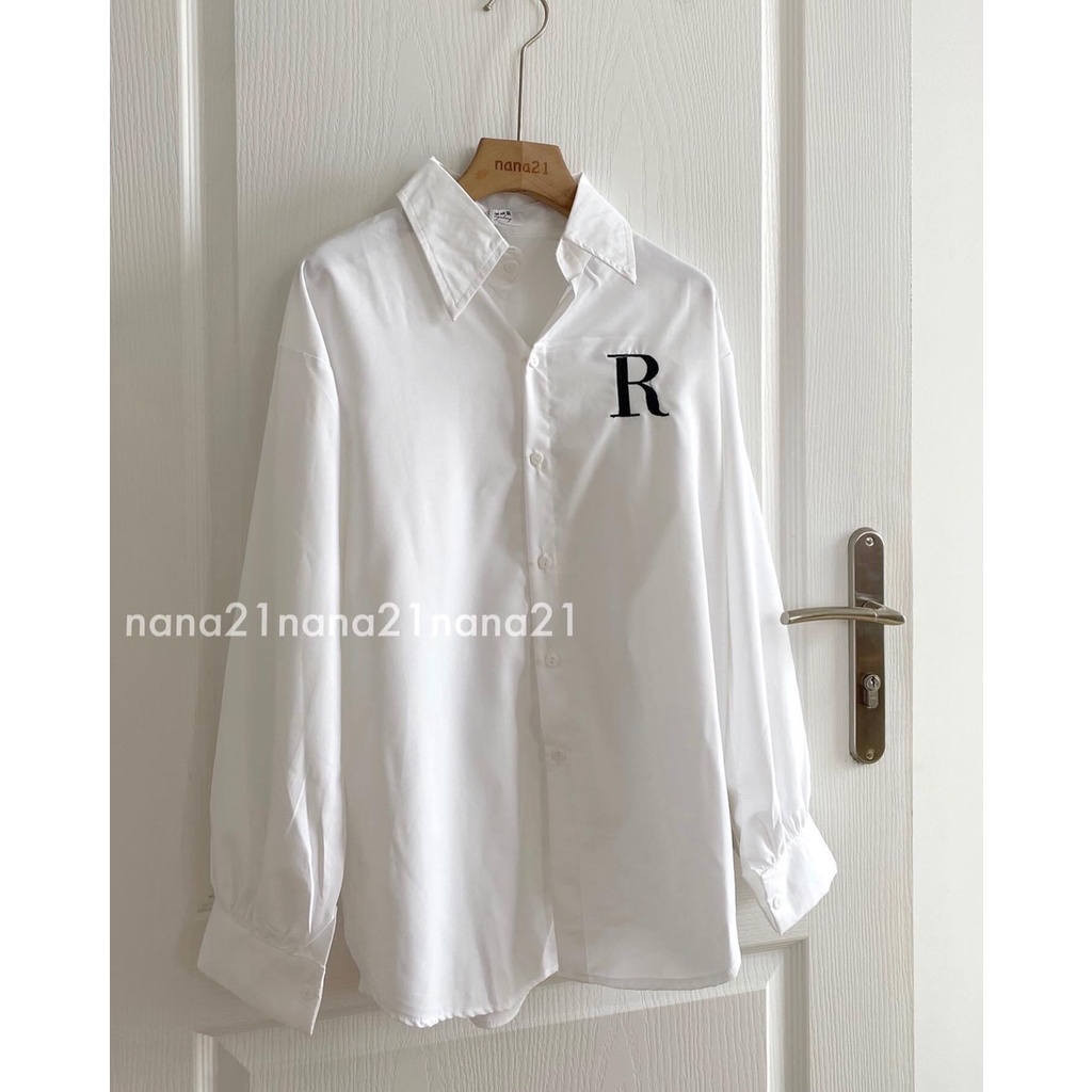 Sơ mi trắng in chữ R hàng cao cấp chất dày dặn siêu đẹp phong cách A80883 - ZADOLA FASHION