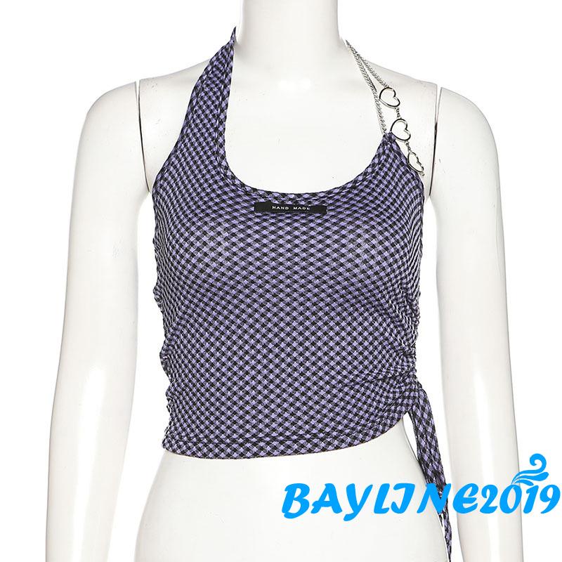 Áo Lửng Hai Dây Họa Tiết Caro Thời Trang Sành Điệu Cho Nữ