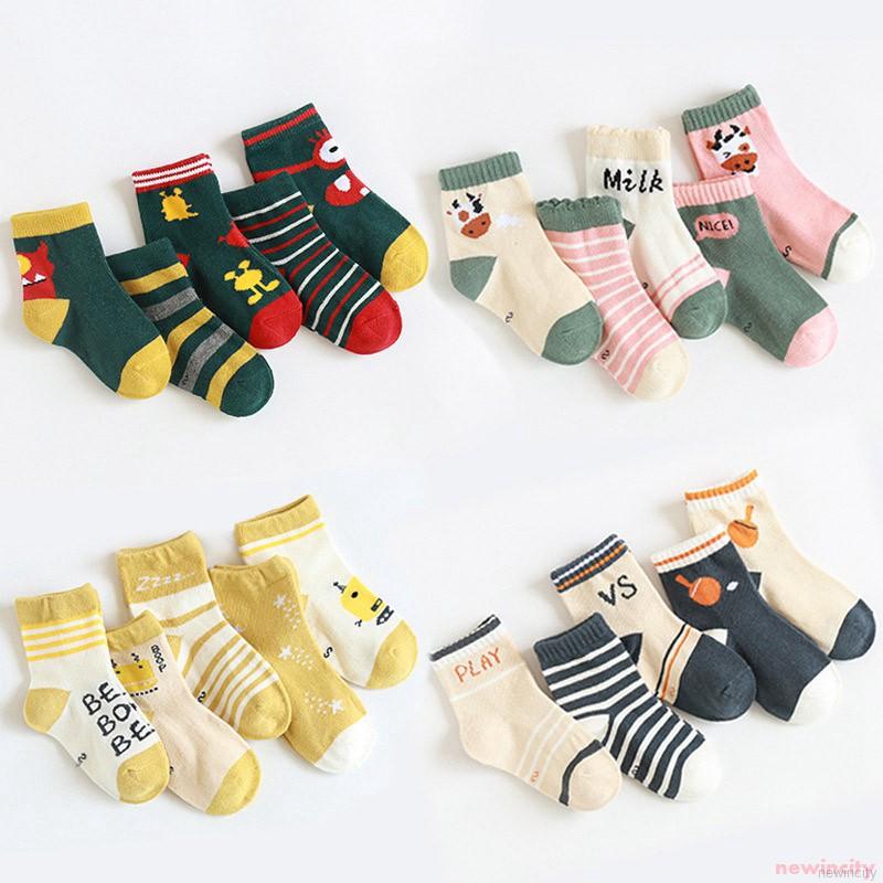 Set 5 Đôi Tất Hoạ Tiết Kẻ Sọc Phong Cách Hàn Quốc Cho Bé