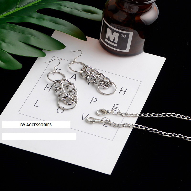 Khuyên tai titan unisex dài phối xích cực chất có thể gỡ đeo ngắn UE191104