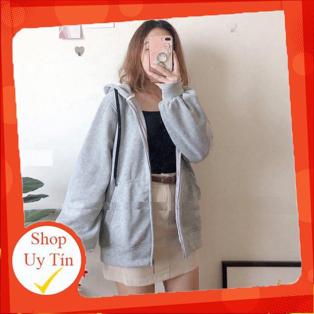 Áo khoác nỉ hoodie trơn Unisex - Thun tay dài form rộng có mũ dáng suông basic ulzzang nam nữ HOT