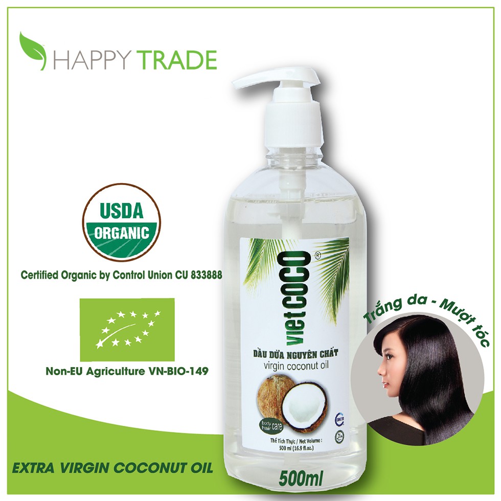Dầu dừa nguyên chất ép lạnh VietCoco 500ml (dạng chai vòi ấn) | BigBuy360 - bigbuy360.vn