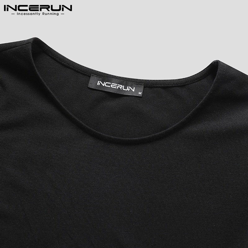 Áo thun INCERUN tay lửng dáng rộng màu trơn trẻ trung cho nam