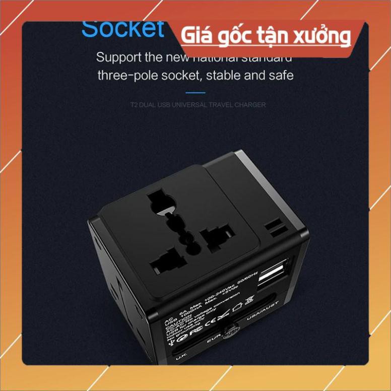 Adapter củ cóc sạc đa năng USAMS T2 TRAVEL hỗ trợ mọi ổ cắm mọi quốc gia trên thế giới - Hàng chính hãng