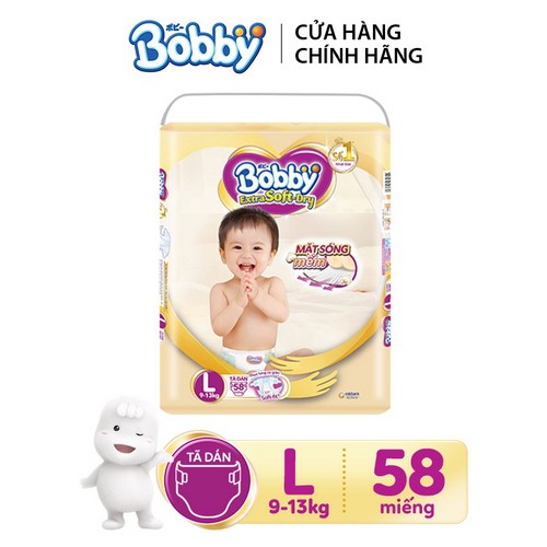 Tã dán cao cấp Bobby Extra Soft Dry mặt bông siêu thấm hút đủ size S74/M64/L58/XL52