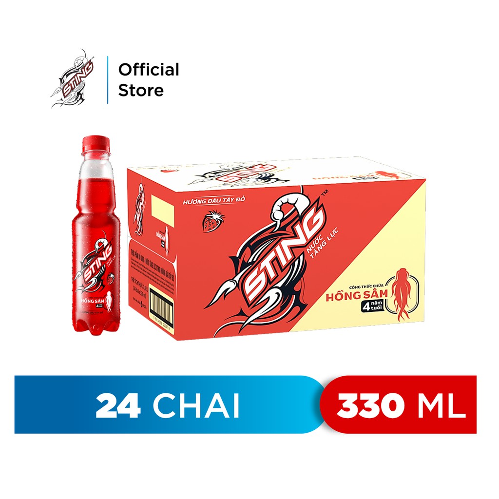 Thùng 24 Chai Nước Tăng Lực Sting Dâu (330ml/Chai)