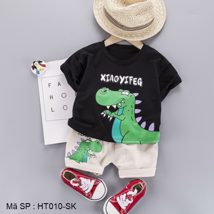 0 - Bộ mùa hè unisex bé trai và bé gái khủng long ngộ nghĩnh, thoáng mát chất lượng tốt sale giá rẻ - HT010