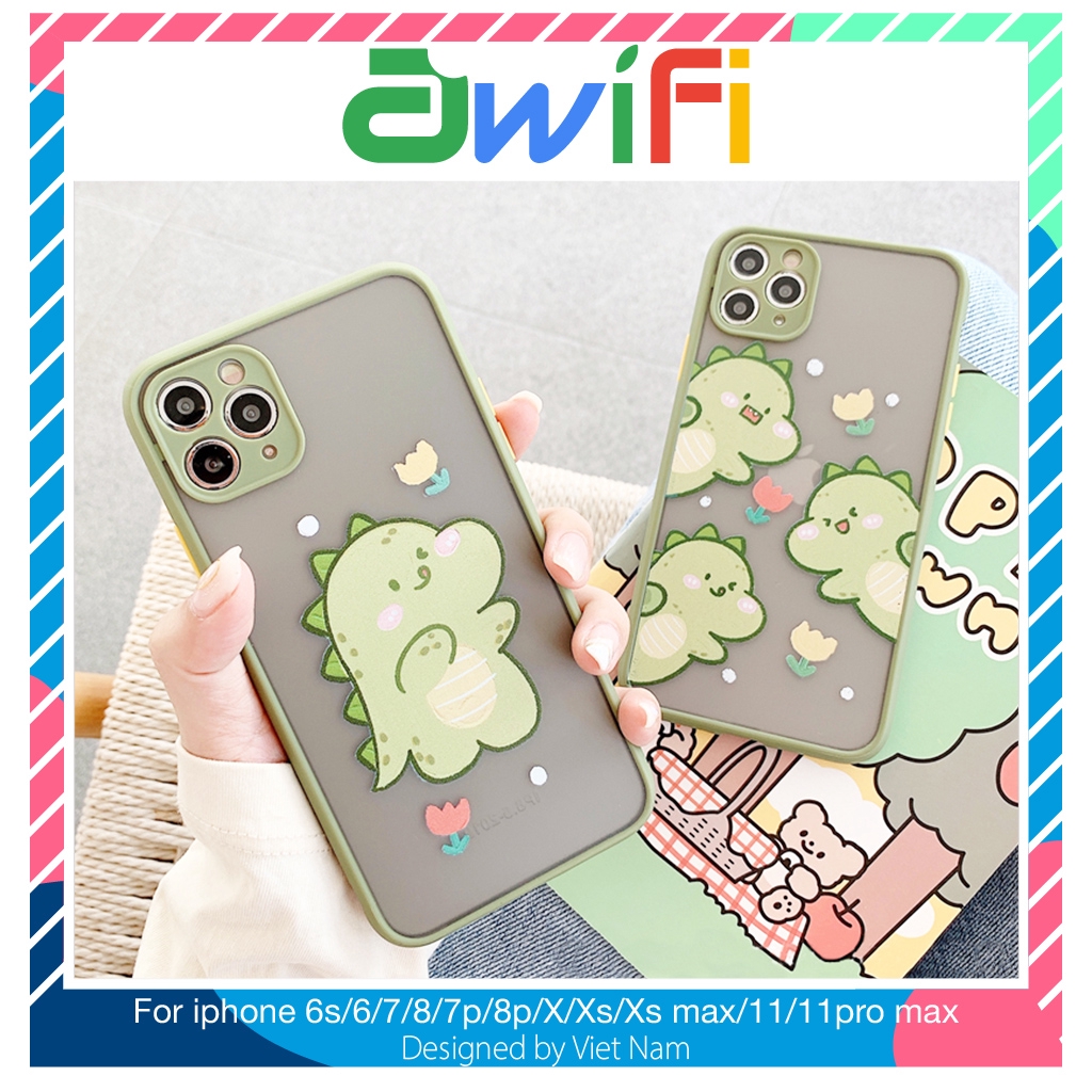 Ốp lưng iphone nhám Dino và hoa 5/5s/6/6plus/6s/6splus/7/7plus/8/8plus/x/xr/xs/11/12/pro/max/plus/promax - Awifi U4-14